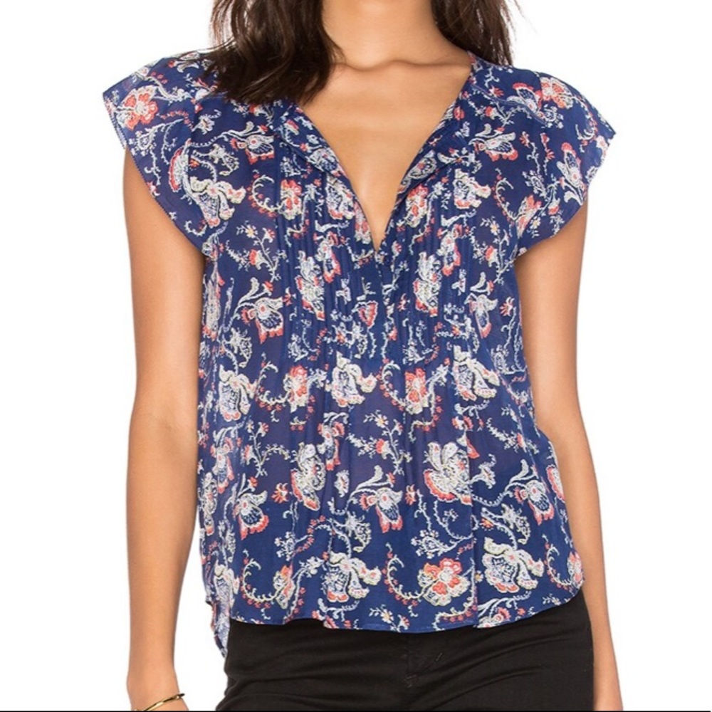 JOIE Nerja Blue Print Silky Blouse